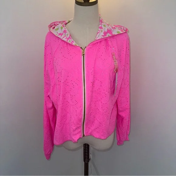 Loveshackfancy X Hurley Collaboration L Neon Pink Floral Eyelet Jacket Skirt Set